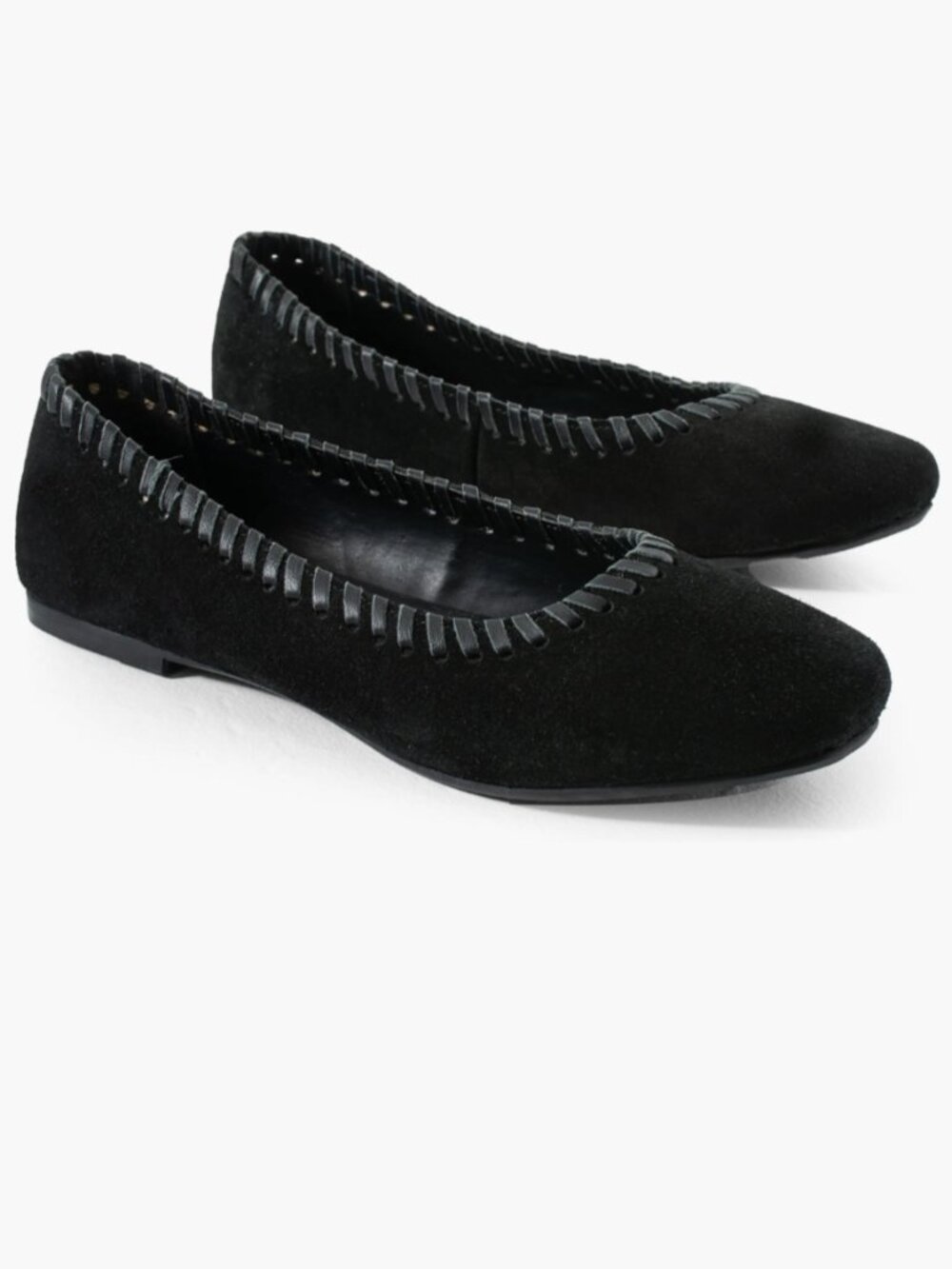 Jelavu Ella Whipstitch Ballet Flats – Black Suede – Size 5–5.5 (BNWT)